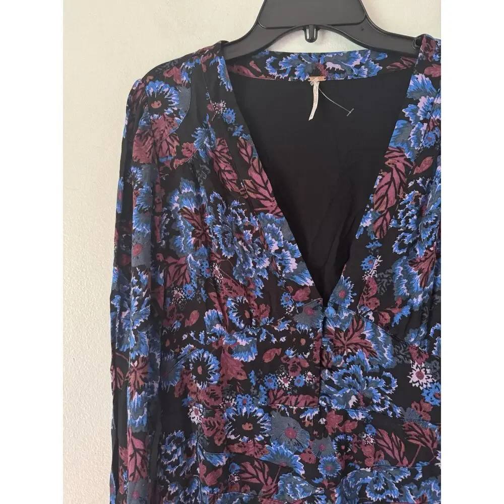 Free People Dark Floral Empire Waist Mini Dress Size 4